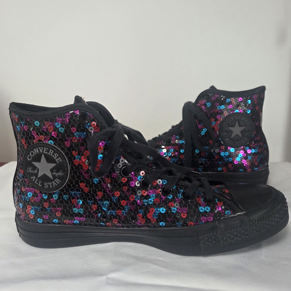 Converse Chucks Sequins Black Shine Sparkle Hi Top Sneakers 562443C Size 8.5